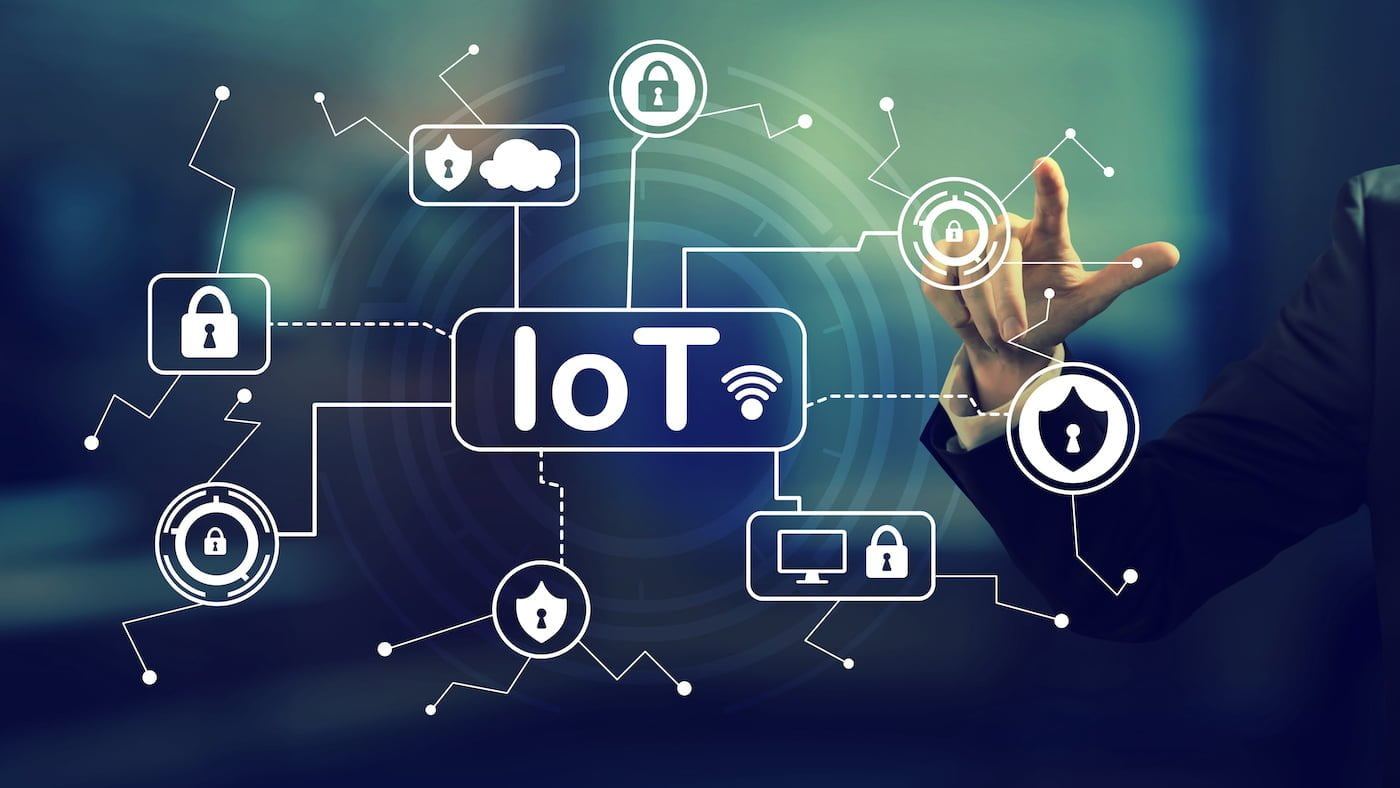 IoT security theme with a businessman Teknologi IoT